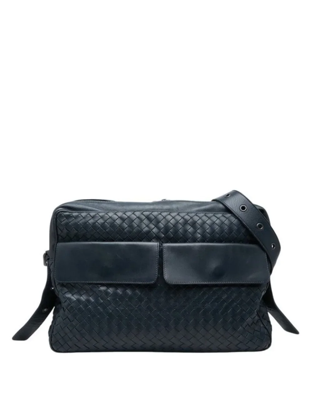 Bottega Veneta Intrecciato Crossbody Shoulder Bag Navy Leather